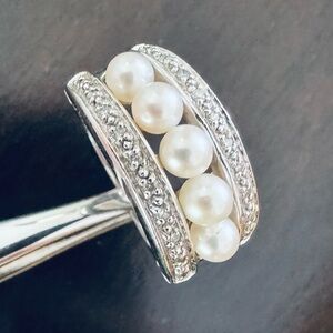 14K White Gold Pearl Ring Statement Bold Cocktail size 7